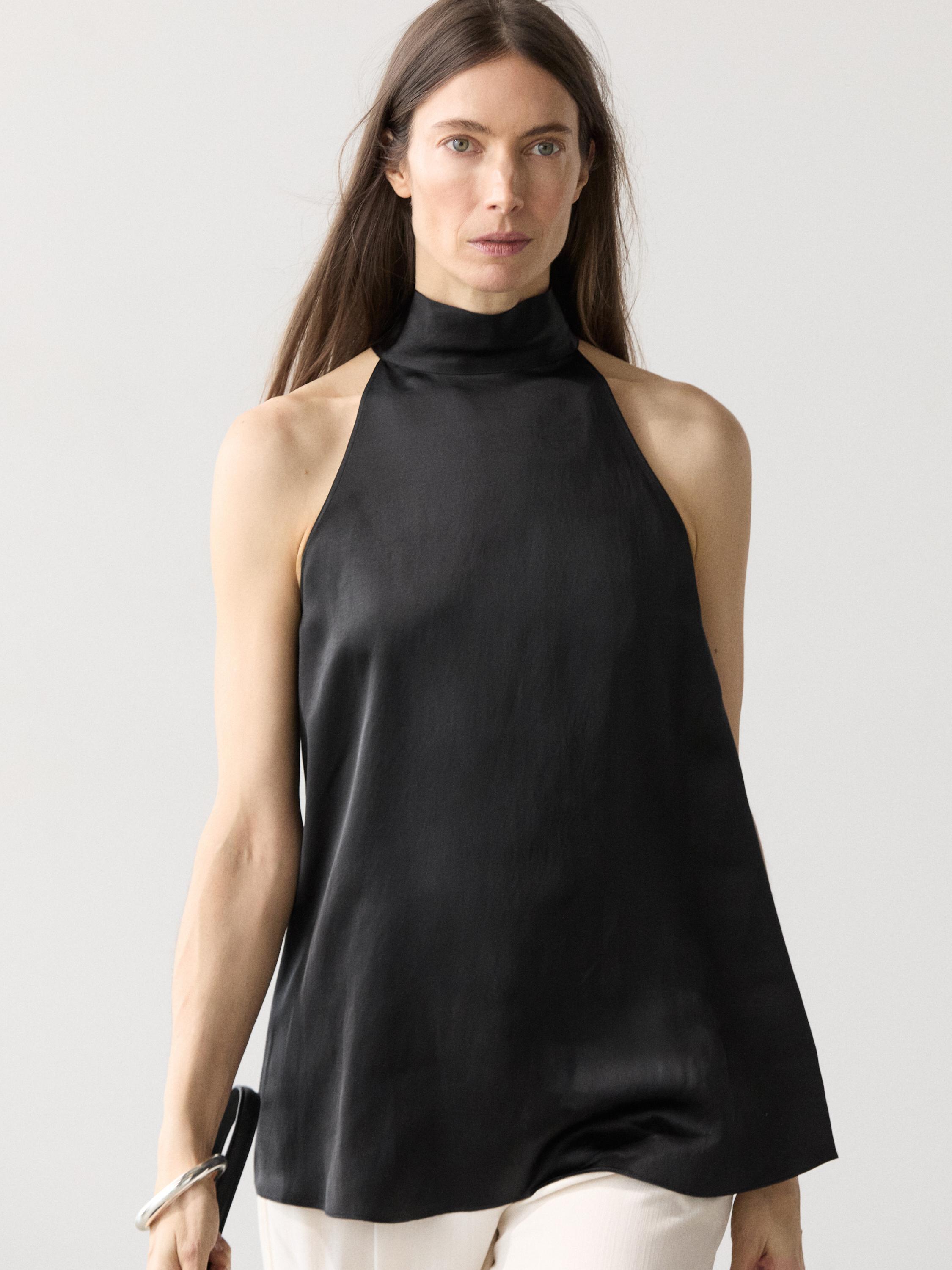 Satin halter top with tie detail